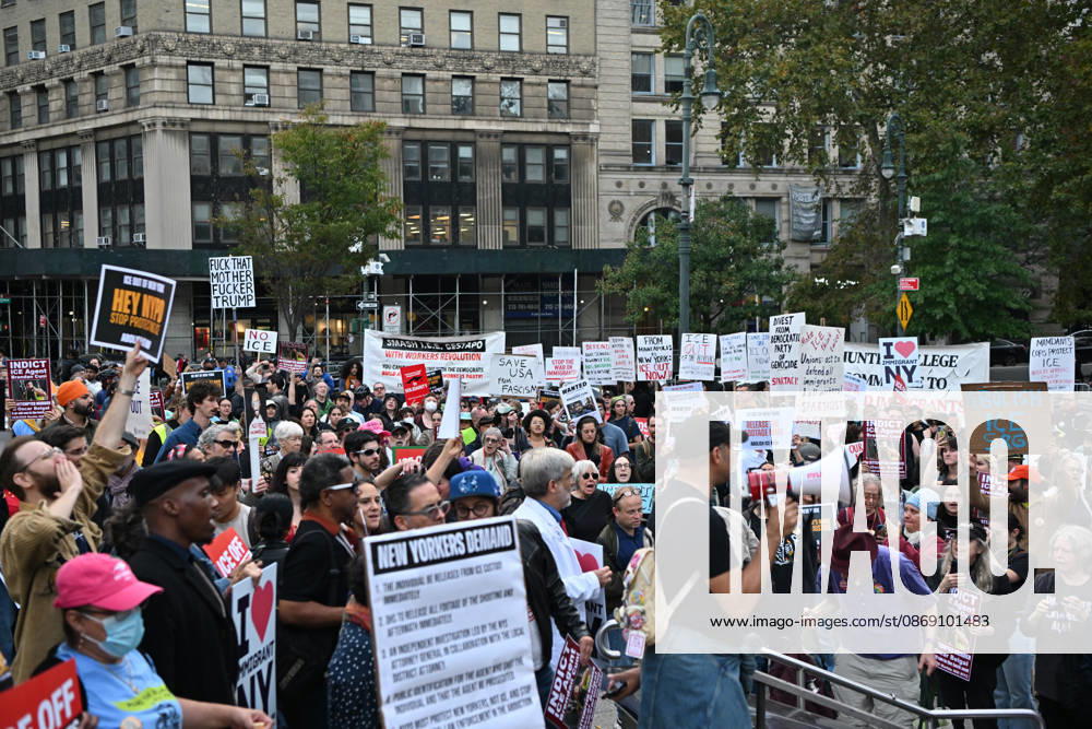 Protesters rally after ICE shooting of New York man in car with child inside NEW YORK, UNITED STATES - OCTOBER 9: A massive protest takes place at Foley Square , demanding the withdrawal of ICE from the city in New York, United States on October 9, 2026. The demonstration follows an incident yesterday in the Bronx where an ICE officer shot Oscar Belgal, a Dominican Republic national, in the neck while he was driving with a 5-year-old child in the vehicle. Waleed Zein Anadolu New York United States. Editorial use only. Please get in touch for any other usage.