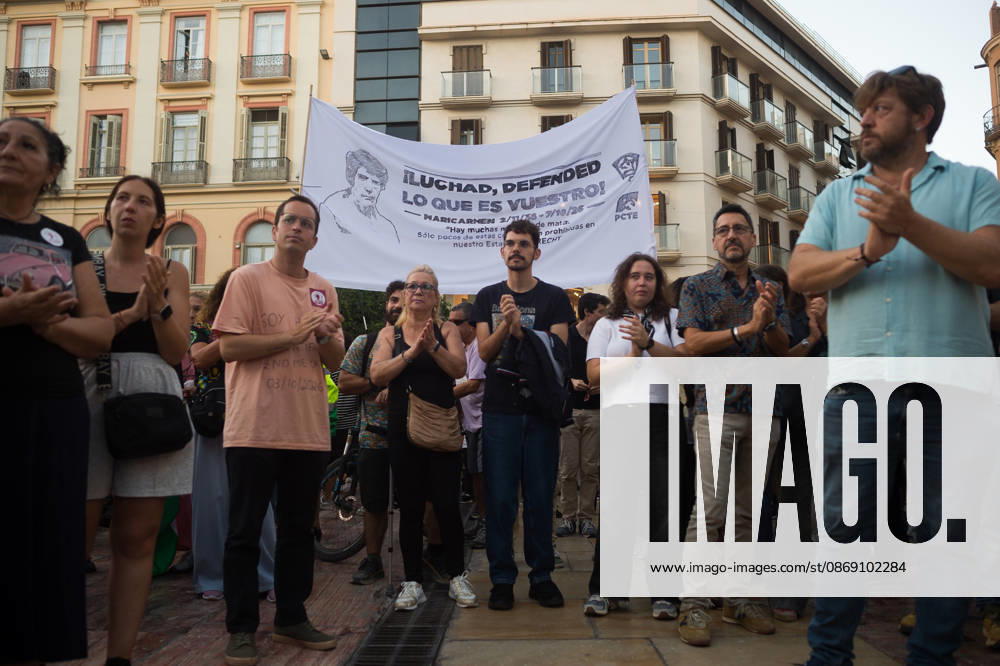 Protest in memory of Maricarmen in Malaga - 09 Oct 2026 A large banner with an image of Maricarmen is seen during a tribute and minute of silence in memory of Maricarmen Abascal, the 87-year-old woman who was evicted of her house and died in hospital a few days later. Thousands of people demand decent housing and to continue with the legacy of Maricarmen Abascal. Spain’s housing crisis has forced people to take to the streets, urging the Spanish government to take action and implement effective policies to regulate housing prices and protect vulnerable people. Malaga Spain