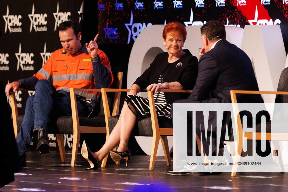 CPAC NATIONAL CONFERENCE 2026, Karl Stefanovic interviews Nationals Leader Matt Canavan and One Nation leader Pauline Hanson during the 2026 Conservative Political Action Network (CPAC) national conference at the Royal International Convention Centre in Brisbane, Saturday, October 10, 2026. ( NO ARCHIVING BRISBANE QUEENSLAND Australia