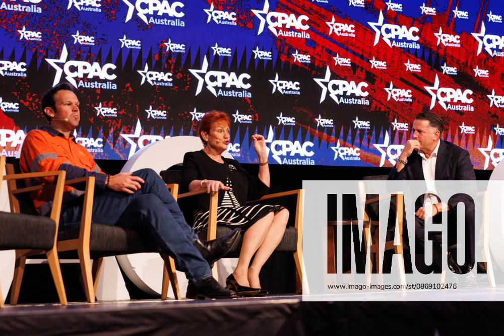 CPAC NATIONAL CONFERENCE 2026, Karl Stefanovic interviews Nationals Leader Matt Canavan and One Nation leader Pauline Hanson during the 2026 Conservative Political Action Network (CPAC) national conference at the Royal International Convention Centre in Brisbane, Saturday, October 10, 2026. ( NO ARCHIVING BRISBANE QUEENSLAND Australia