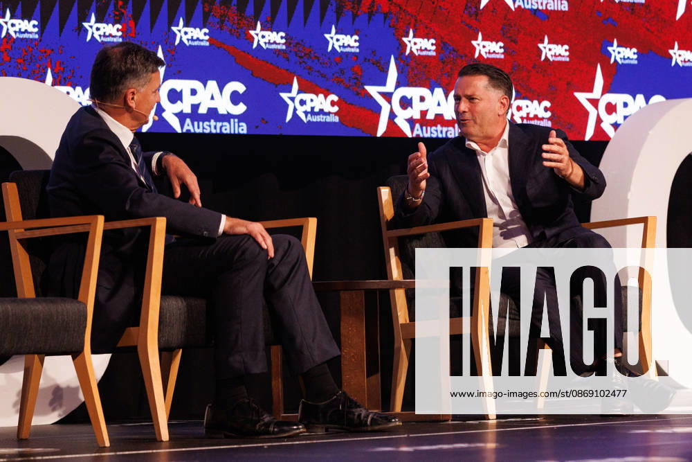 CPAC NATIONAL CONFERENCE 2026, Karl Stefanovic interviews Leader of the Opposition Angus Taylor during the 2026 Conservative Political Action Network (CPAC) national conference at the Royal International Convention Centre in Brisbane, Saturday, October 10, 2026. ( NO ARCHIVING BRISBANE QUEENSLAND Australia