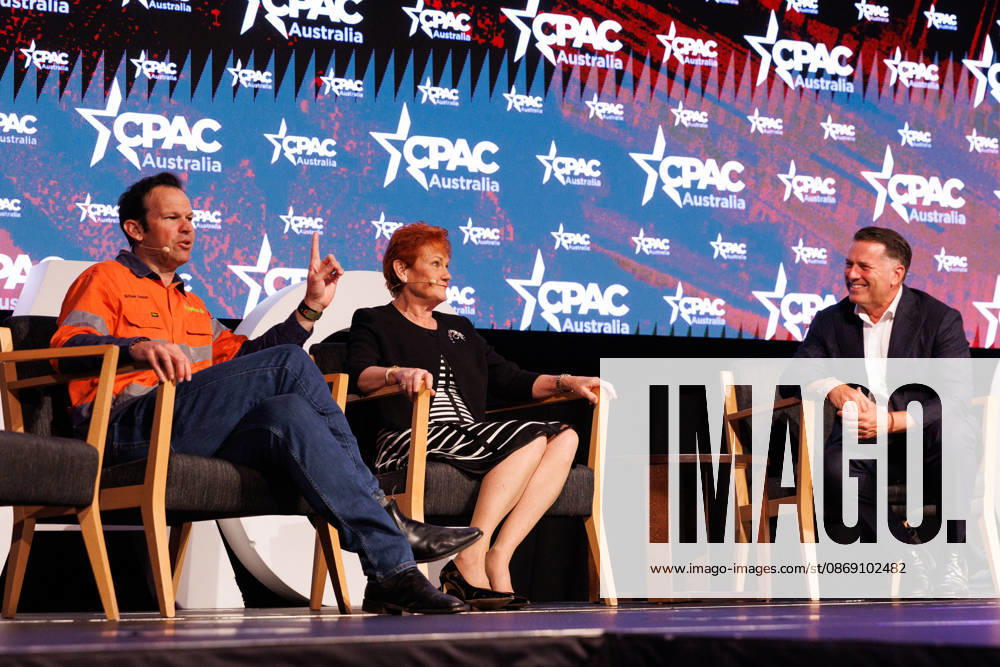 CPAC NATIONAL CONFERENCE 2026, Karl Stefanovic interviews Nationals Leader Matt Canavan and One Nation leader Pauline Hanson during the 2026 Conservative Political Action Network (CPAC) national conference at the Royal International Convention Centre in Brisbane, Saturday, October 10, 2026. ( NO ARCHIVING BRISBANE QUEENSLAND Australia