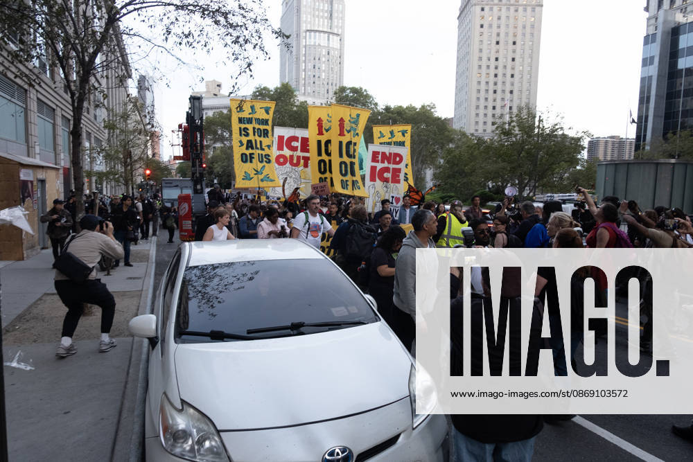 FOLEY SQUARE, NEW YORK, UNITED STATES †OCTOBER 9, 2026: Demonstrators rally on Friday, October 9, 2026, at a protest titled â€oeICE SHOT A NEW YORKER.†The rally began in Foley Square in Lower Manhattan, across the street from ICE headquarters at 26 Federal Plaza. It followed the shooting of a 28-year-old Dominican national by an ICE agent in the Bronxâ€⠢s Marble Hill neighborhood on Thursday, October 8. Mayor Zohran Mamdani said preliminary information indicated that agents surrounded the man, identified as Oscar Belgal, and a 5-year-old child in his car before firing multiple rounds. The child was believed to be physically unharmed. According to DHS, Belgal was the targe - ZUMAt442 20261009_znp_t442_004