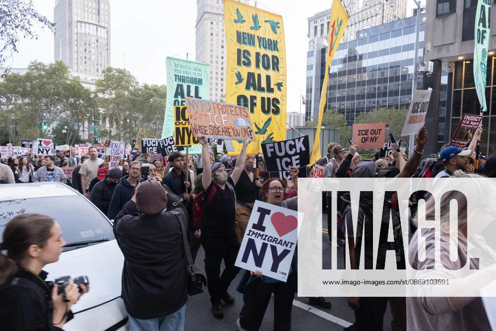FOLEY SQUARE, NEW YORK, UNITED STATES Ã¢â‚¬ OCTOBER 9, 2026: Demonstrators rally on Friday, October 9, 2026, at a protest titled Ã¢â‚¬oeICE SHOT A NEW YORKER.Ã¢â‚¬Â The rally began in Foley Square in Lower Manhattan, across the street from ICE headquarters at 26 Federal Plaza. It followed the shooting of a 28-year-old Dominican national by an ICE agent in the BronxÃ¢â‚¬â ¢s Marble Hill neighborhood on Thursday, October 8. Mayor Zohran Mamdani said preliminary information indicated that agents surrounded the man, identified as Oscar Belgal, and a 5-year-old child in his car before firing multiple rounds. The child was believed to be physically unharmed. According to DHS, Belgal was the targe - ZUMAt442 20261009_znp_t442_005