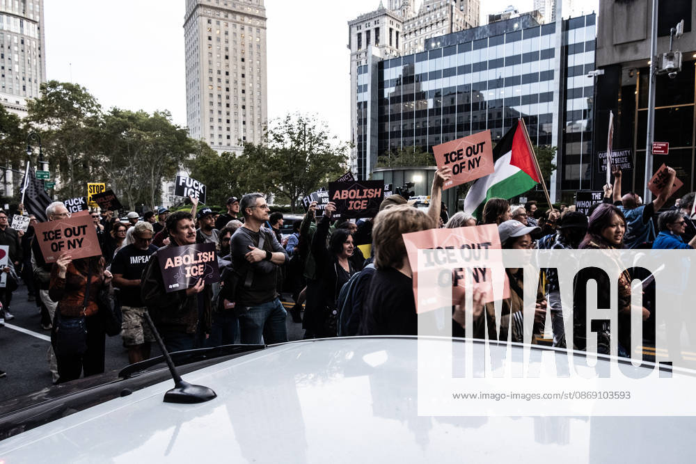 FOLEY SQUARE, NEW YORK, UNITED STATES Ã¢â‚¬ OCTOBER 9, 2026: Demonstrators rally on Friday, October 9, 2026, at a protest titled Ã¢â‚¬oeICE SHOT A NEW YORKER.Ã¢â‚¬Â The rally began in Foley Square in Lower Manhattan, across the street from ICE headquarters at 26 Federal Plaza. It followed the shooting of a 28-year-old Dominican national by an ICE agent in the BronxÃ¢â‚¬â ¢s Marble Hill neighborhood on Thursday, October 8. Mayor Zohran Mamdani said preliminary information indicated that agents surrounded the man, identified as Oscar Belgal, and a 5-year-old child in his car before firing multiple rounds. The child was believed to be physically unharmed. According to DHS, Belgal was the targe - ZUMAt442 20261009_znp_t442_006