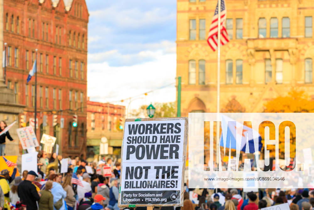 Protestors turned out in oppostion to the Trump rally being held at the Oncenter. Syracuse USA - ZUMAh195 20261009_znp_h195_009