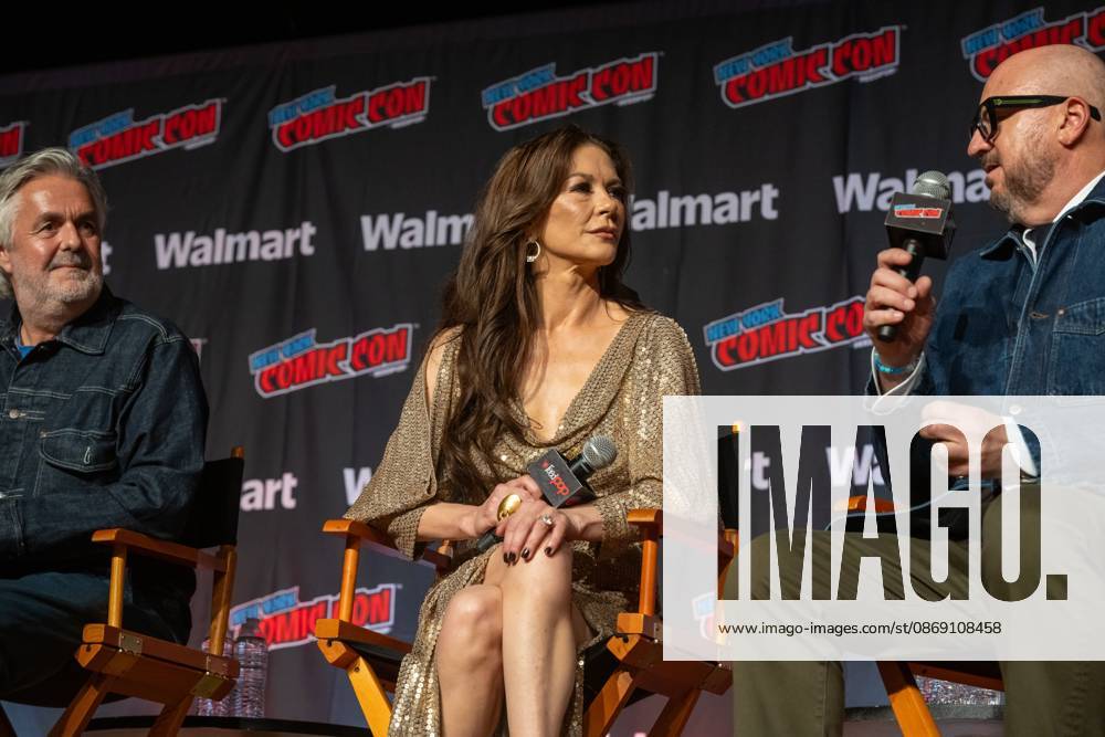 (L-R) Tom Butterworth, Catherine Zeta-Jones and Peter Lawson speak at AMC+ Spotlight: Kill Jackie.during New York Comic Con 2026 at Jacob Javits Center on October 09, 2026 in New York City. New York United States - ZUMAs197 20261009_aaa_s197_501