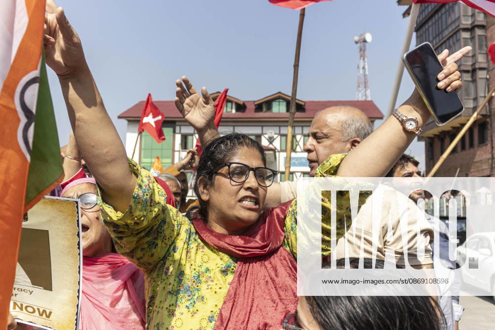 A supporter of INDIA bloc alliance reacts during a protest under the Save Democracy Week and Vote Bachao, Desh Bachao campaign, amid row over the resignation of Chief Election Commissioner Gyanesh Kumar in Srinagar, the capital city of Indian Kashmir. Srinagar India - ZUMAf191 20261010_zip_f191_010