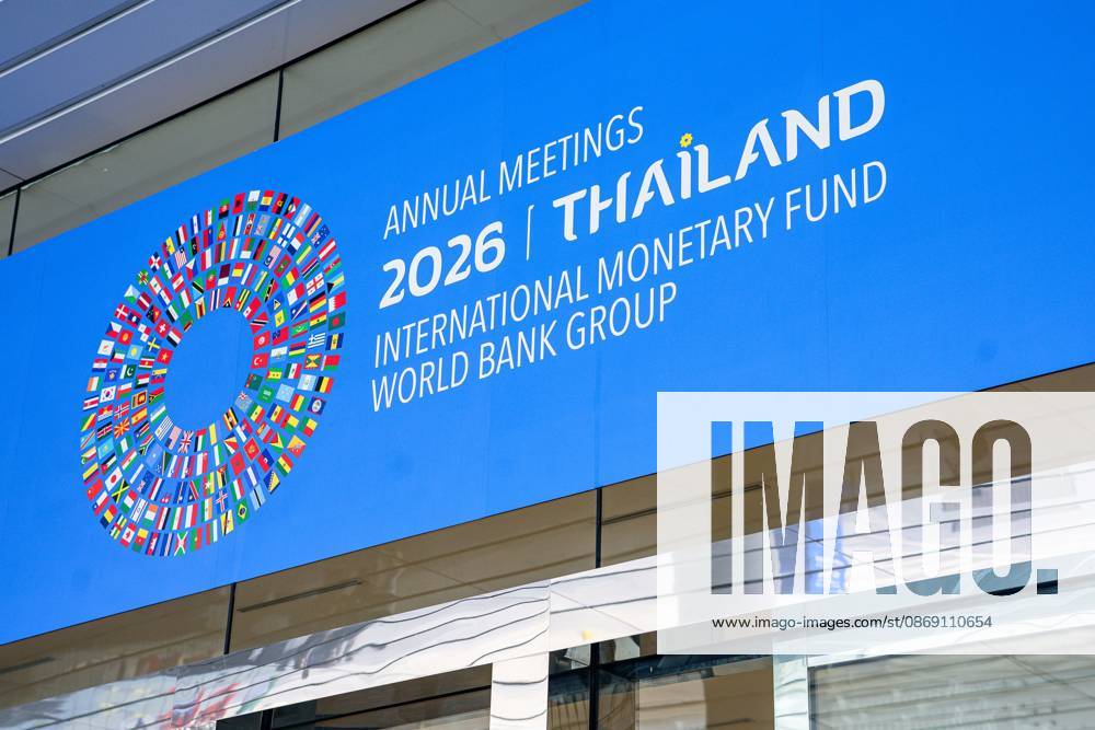 Thailand Prepares to Host 2026 IMF - World Bank Group Annual Meetings BANGKOK, THAILAND, OCTOBER 10, 2026: Promotional displays and banners for the 2026 Annual Meetings of the International Monetary Fund (IMF) and the World Bank Group are seen at the Queen Sirikit National Convention Center (QSNCC) in Bangkok, ahead of the meetings scheduled for October 12 - 18. The event will bring together international finance leaders, policymakers and representatives from member countries. Bangkok Thailand