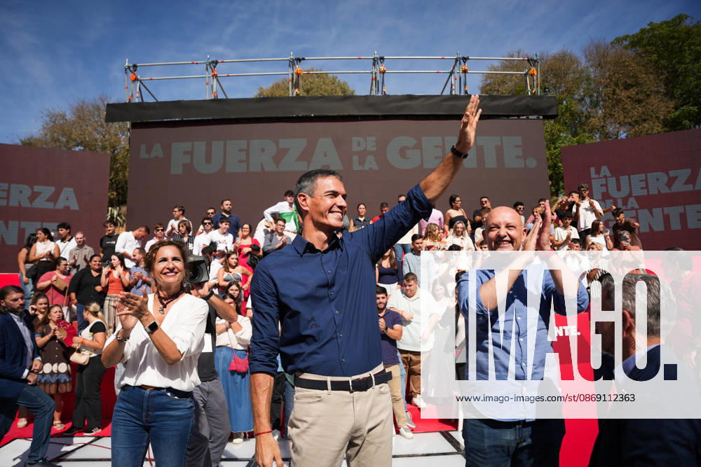 Pedro Sánchez participates in the first pre-campaign event in Dos Hermanas, Seville. The secretary-general of the PSOE A, María Jesús Montero i, the mayor of Dos Hermanas and Secretary of Organization for the PSOE A, Francisco Rodríguez d, and the Secretary General of the PSOE and Prime Minister, Pedro Sánchez c, at the first pre-campaign event for the November 29 elections A on October 10, 2026, in Dos Hermanas, Seville, Andalusia, Spain October 10, 2026 María José Ló Dos Hermanas, Seville Dos Hermanas, Seville Spain
