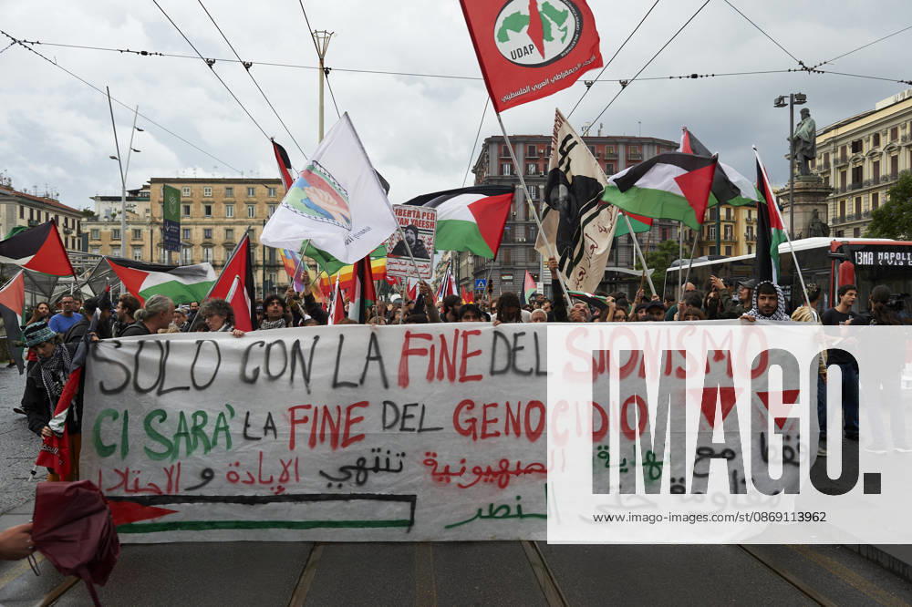 Pro-Palestine protests in Naples NAPLES, ITALY - OCTOBER 10: People take part in a protest during the Global Day of Action for Palestine in defence of the Palestinian people, to call for an arms embargo and sanctions against Israel in Naples, on October 10, 2026. Eliano Imperato Anadolu Naples Italy. Editorial use only. Please get in touch for any other usage.