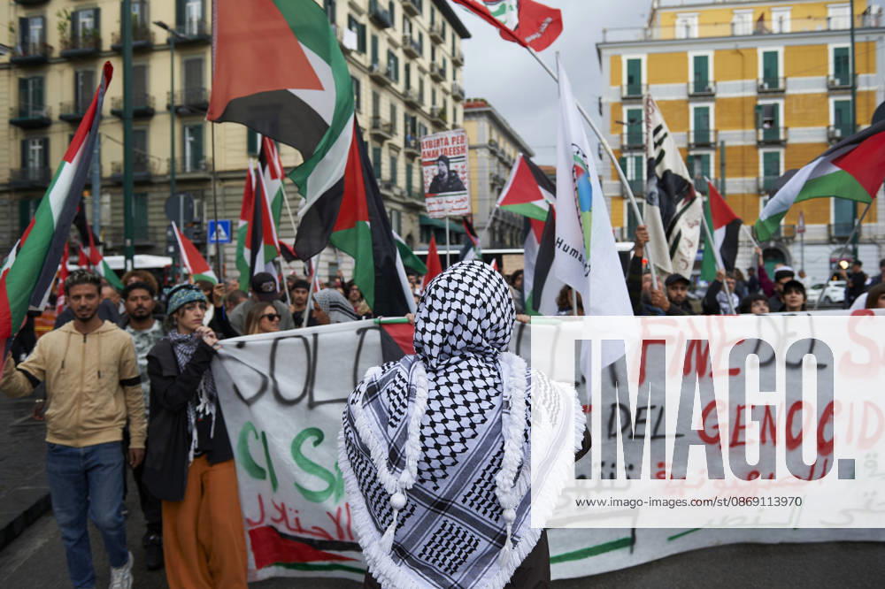 Pro-Palestine protests in Naples NAPLES, ITALY - OCTOBER 10: People take part in a protest during the Global Day of Action for Palestine in defence of the Palestinian people, to call for an arms embargo and sanctions against Israel in Naples, on October 10, 2026. Eliano Imperato Anadolu Naples Italy. Editorial use only. Please get in touch for any other usage.