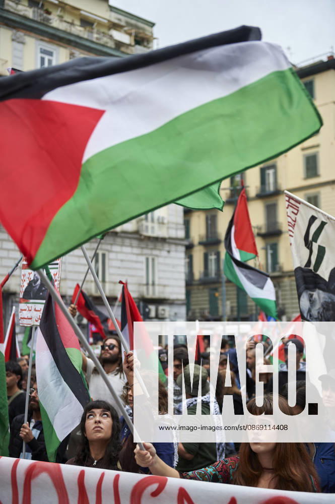 Pro-Palestine protests in Naples NAPLES, ITALY - OCTOBER 10: People take part in a protest during the Global Day of Action for Palestine in defence of the Palestinian people, to call for an arms embargo and sanctions against Israel in Naples, on October 10, 2026. Eliano Imperato Anadolu Naples Italy. Editorial use only. Please get in touch for any other usage.