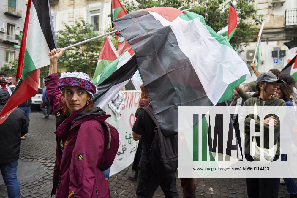 Pro-Palestine protests in Naples NAPLES, ITALY - OCTOBER 10: People take part in a protest during the Global Day of Action for Palestine in defence of the Palestinian people, to call for an arms embargo and sanctions against Israel in Naples, on October 10, 2026. Eliano Imperato Anadolu Naples Italy. Editorial use only. Please get in touch for any other usage.