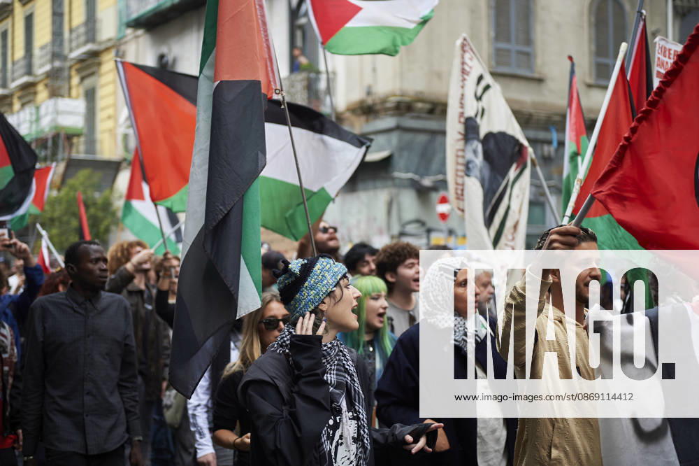 Pro-Palestine protests in Naples NAPLES, ITALY - OCTOBER 10: People take part in a protest during the Global Day of Action for Palestine in defence of the Palestinian people, to call for an arms embargo and sanctions against Israel in Naples, on October 10, 2026. Eliano Imperato Anadolu Naples Italy. Editorial use only. Please get in touch for any other usage.