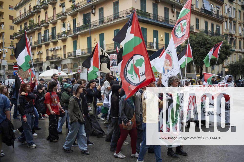 Pro-Palestine protests in Naples NAPLES, ITALY - OCTOBER 10: People take part in a protest during the Global Day of Action for Palestine in defence of the Palestinian people, to call for an arms embargo and sanctions against Israel in Naples, on October 10, 2026. Eliano Imperato Anadolu Naples Italy. Editorial use only. Please get in touch for any other usage.
