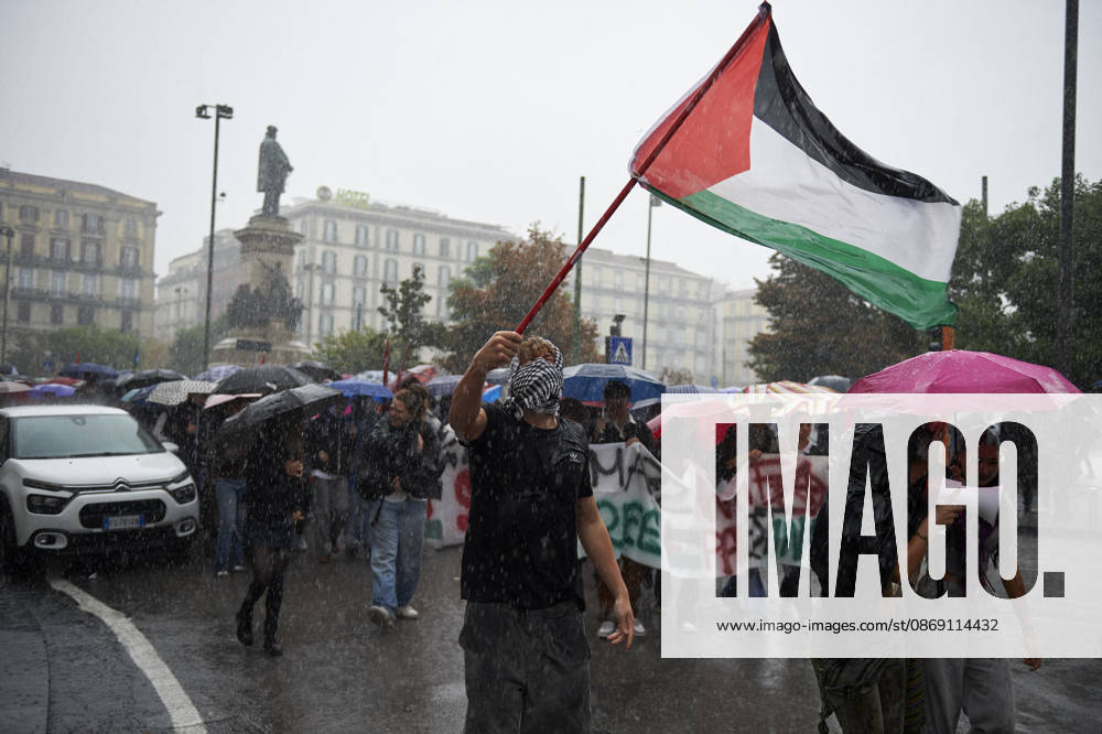 Pro-Palestine protests in Naples NAPLES, ITALY - OCTOBER 10: People take part in a protest during the Global Day of Action for Palestine in defence of the Palestinian people, to call for an arms embargo and sanctions against Israel in Naples, on October 10, 2026. Eliano Imperato Anadolu Naples Italy. Editorial use only. Please get in touch for any other usage.