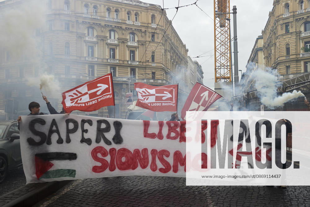 Pro-Palestine protests in Naples NAPLES, ITALY - OCTOBER 10: People take part in a protest during the Global Day of Action for Palestine in defence of the Palestinian people, to call for an arms embargo and sanctions against Israel in Naples, on October 10, 2026. Eliano Imperato Anadolu Naples Italy. Editorial use only. Please get in touch for any other usage.