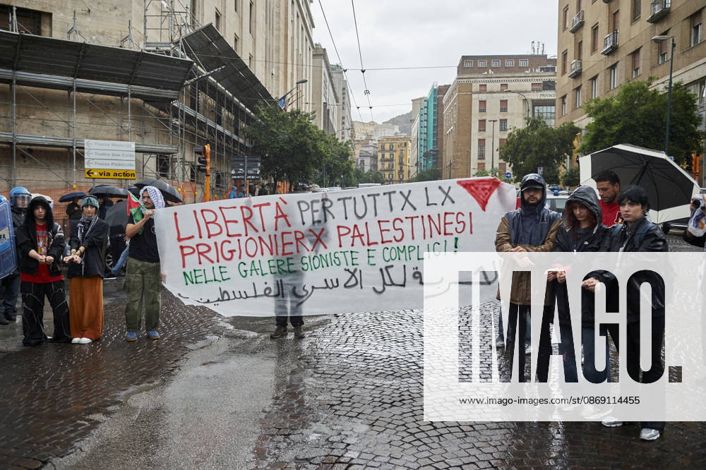 Pro-Palestine protests in Naples NAPLES, ITALY - OCTOBER 10: People take part in a protest during the Global Day of Action for Palestine in defence of the Palestinian people, to call for an arms embargo and sanctions against Israel in Naples, on October 10, 2026. Eliano Imperato Anadolu Naples Italy. Editorial use only. Please get in touch for any other usage.