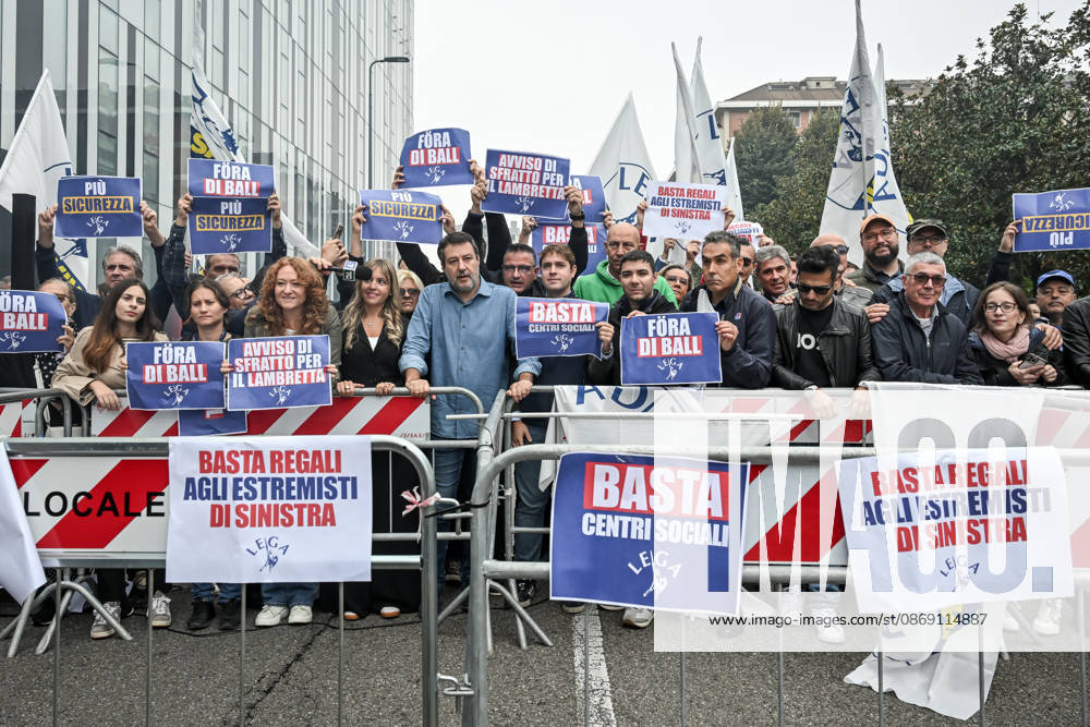 Deputy Prime Minister Matteo Salvini and Lega deputy secretary Silvia Sardone at the Lega rally Milan safer, stop social centers. Near the Lambretta Social Center, Via Rizzoli, 10 10 2026 Milan Milan Italy - ZUMAa289 20261010_zia_a289_079