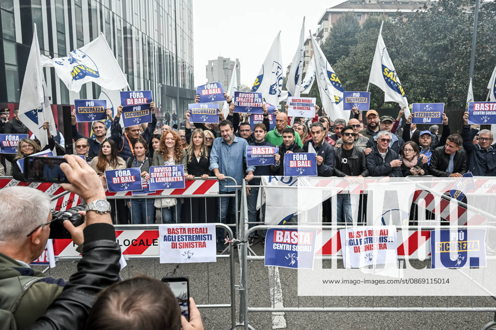 Deputy Prime Minister Matteo Salvini and Lega deputy secretary Silvia Sardone at the Lega rally Milan safer, stop social centers. Near the Lambretta Social Center, Via Rizzoli, 10 10 2026 Milan Milan Italy - ZUMAa289 20261010_zia_a289_081