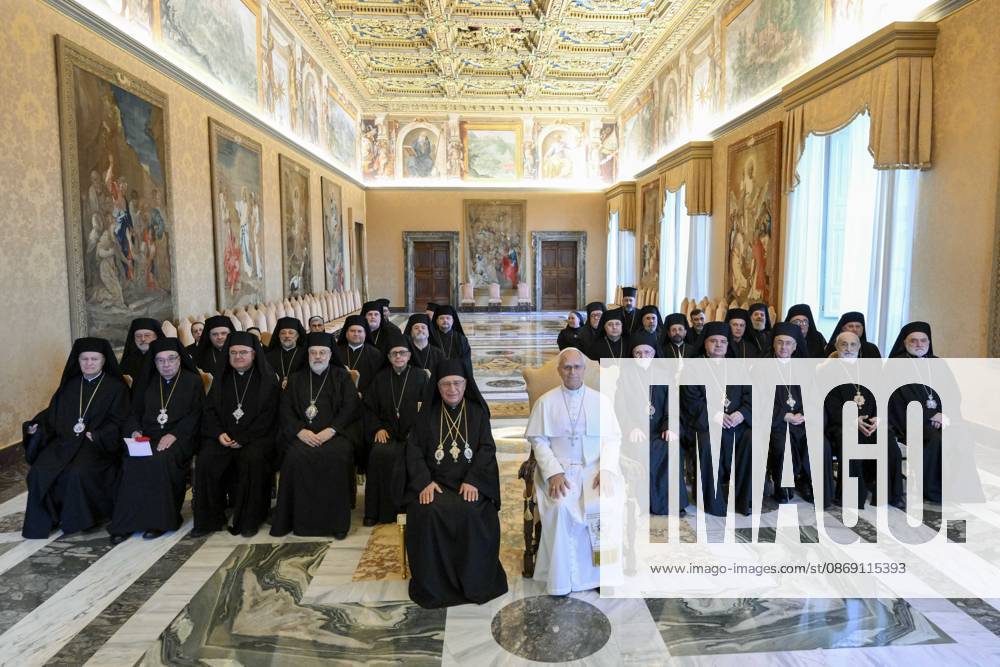 IPA89502117 - Italy, Rome, Vatican, October 10, 2026: Pope Leo XIV receives participants in the Synod of Bishops of the Greek-Melkite Church in a private audience at the Vatican. Photograph by VATICAN MEDIA Catholic Press Photo
