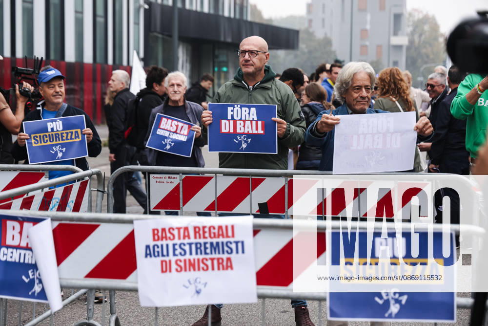 IPA89501930 - Milan: A Lega protest titled A Safer Milan, Stop the Social Centers against the Lambretta Social Center on Via Rizzoli. In the photo: A scene from the demonstration