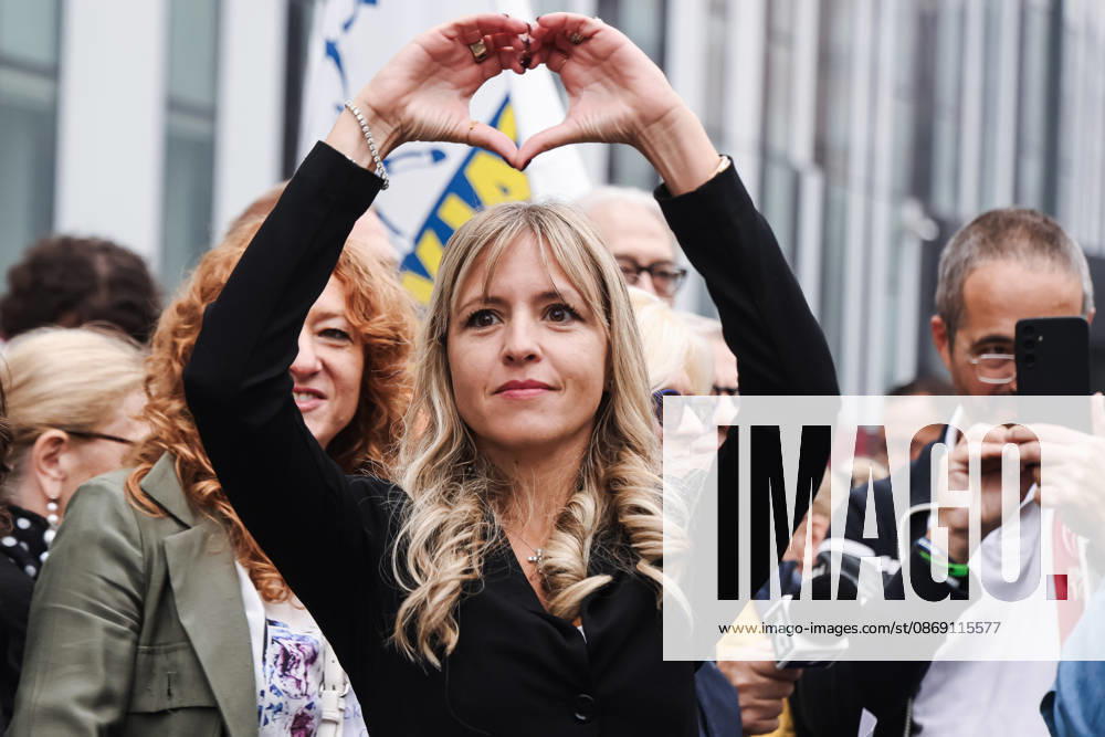 IPA89501875 - Milan: The Leagues rally, A Safer Milan, Stop the Social Centers, against the Lambretta Social Center on Via Rizzoli. Pictured: Silvia Sardone (Member of the European Parliament, the Leagues mayoral candidate in the Milan municipal elections)