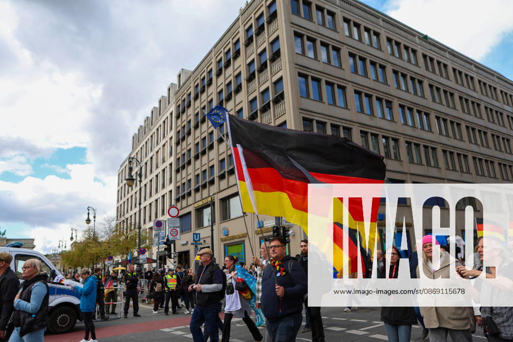 Demonstrators gather in Berlin for the Project M1llion rally against the German government. Participants take to the streets to voice their opposition to government policies, displaying banners and expressing their political demands. The demonstration brings together people seeking to make their concerns heard and draw public attention to their criticism of the country s political leadership. Berlin Germany - ZUMAc291 20261010_zip_c291_006