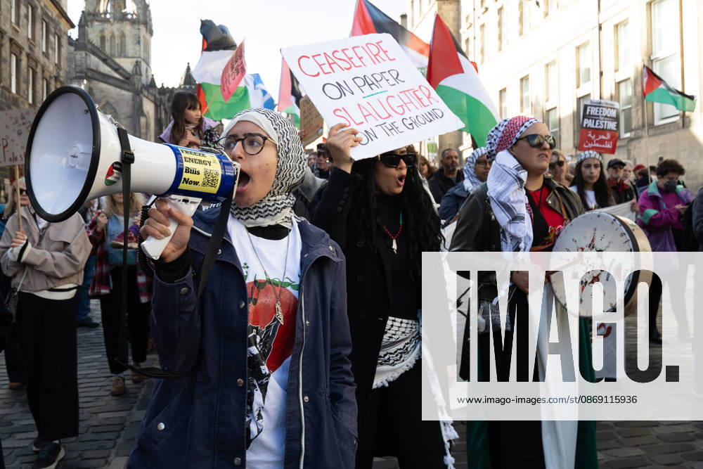Hundreds of people took part in a demonstration in Edinburgh organised by pro-Palestine groups Gaza Genocide Emergency Committee and Stop the War Scotland to mark the third anniversary of the 7 October 2023 Hamas-led attacks on Israel and the subsequent war in Gaza. The demonstration formed part of what organisers described as the first fully coordinated global day of protests for Palestine, with participants calling on the UK Government to end all arms sales to Israel and impose full sanctions. Edinburgh UK - ZUMAs357 20261010_zip_s357_015