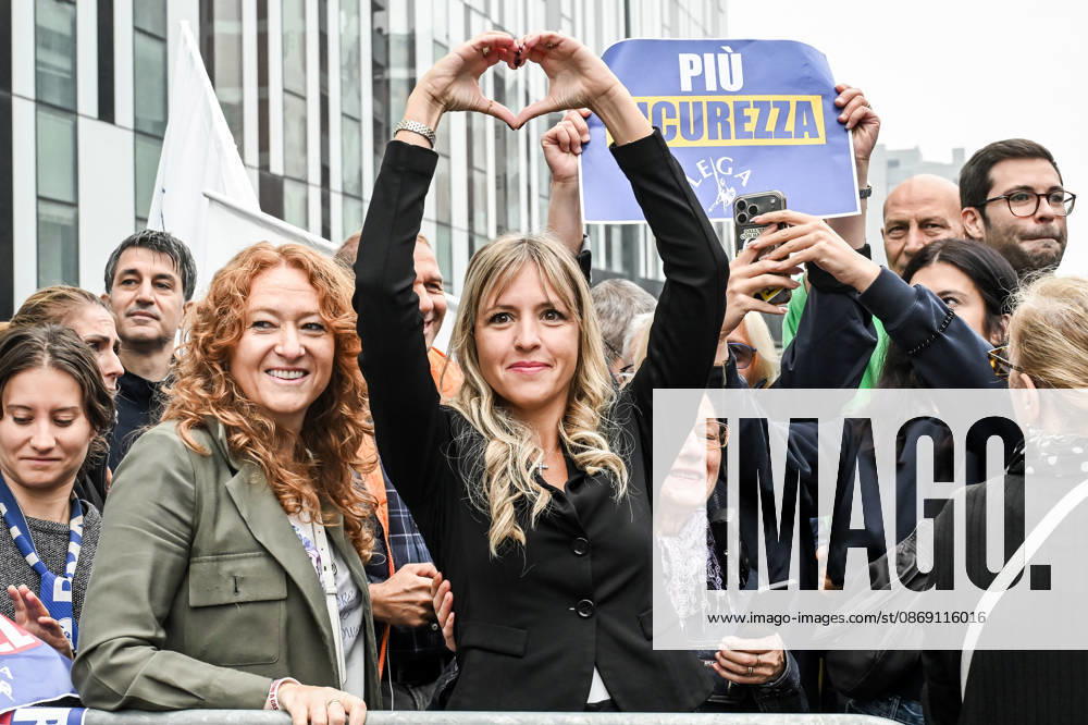 Lega deputy secretary Silvia Sardone at the Lega rally Milan safer, stop social centers. Near the Lambretta Social Center, Via Rizzoli, 10 10 2026 Milan Milan Italy - ZUMAa289 20261010_zia_a289_057
