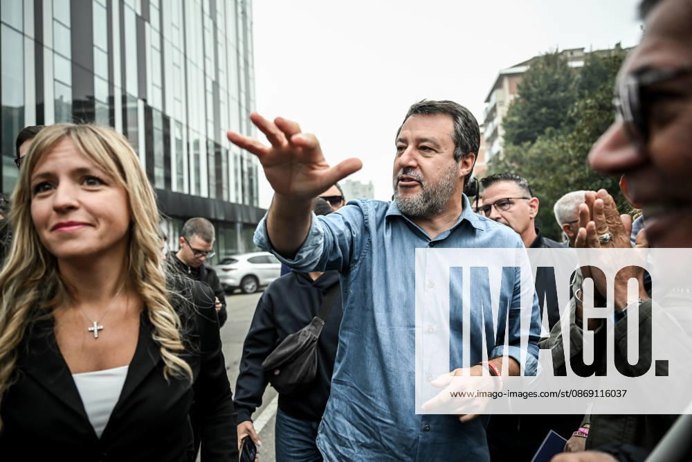 Deputy Prime Minister Matteo Salvini and Lega deputy secretary Silvia Sardone at the Lega rally Milan safer, stop social centers. Near the Lambretta Social Center, Via Rizzoli, 10 10 2026 Milan Milan Italy - ZUMAa289 20261010_zia_a289_052