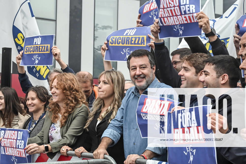 Deputy Prime Minister Matteo Salvini and Lega deputy secretary Silvia Sardone at the Lega rally Milan safer, stop social centers. Near the Lambretta Social Center, Via Rizzoli, 10 10 2026 Milan Milan Italy - ZUMAa289 20261010_zia_a289_048