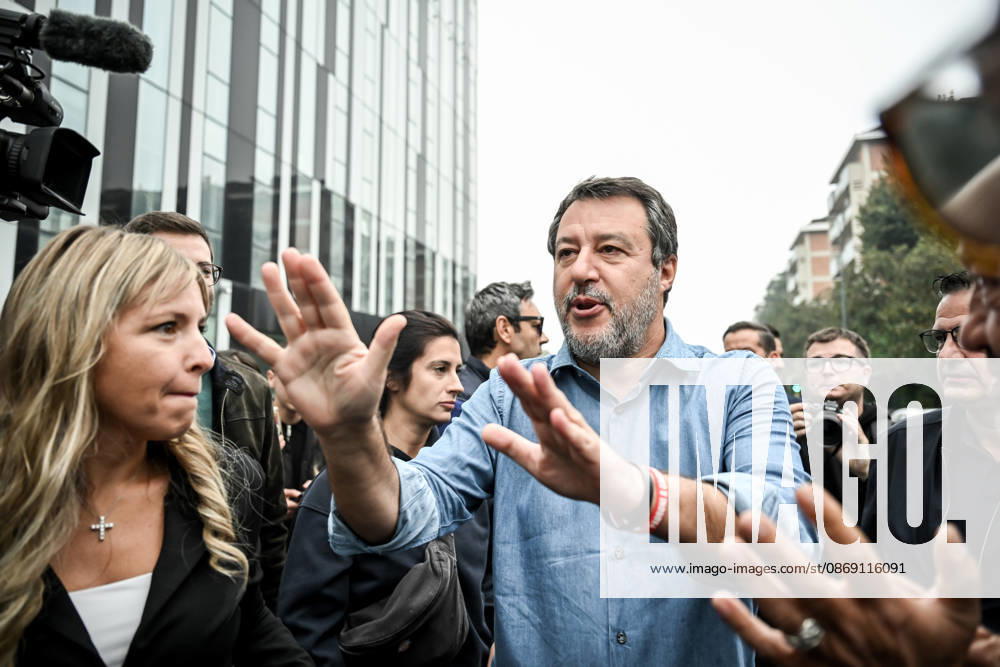 Deputy Prime Minister Matteo Salvini and Lega deputy secretary Silvia Sardone at the Lega rally Milan safer, stop social centers. Near the Lambretta Social Center, Via Rizzoli, 10 10 2026 Milan Milan Italy - ZUMAa289 20261010_zia_a289_051