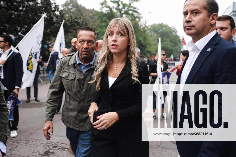 IPA89501929 - Milan: The Leagues rally, A Safer Milan, Stop the Social Centers, against the Lambretta Social Center on Via Rizzoli. Pictured: Silvia Sardone (Member of the European Parliament, the Leagues mayoral candidate in the Milan municipal elections)