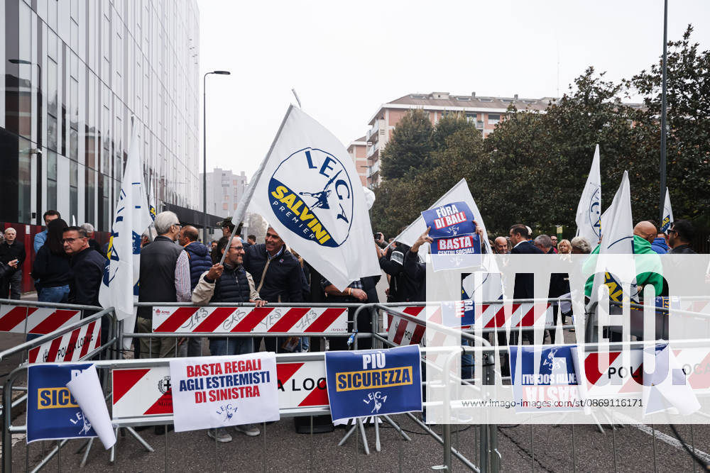 IPA89501887 - Milan: A Lega rally titled A Safer Milan, Stop the Social Centers protesting the Lambretta Social Center on Via Rizzoli. In the photo: A scene from the demonstration