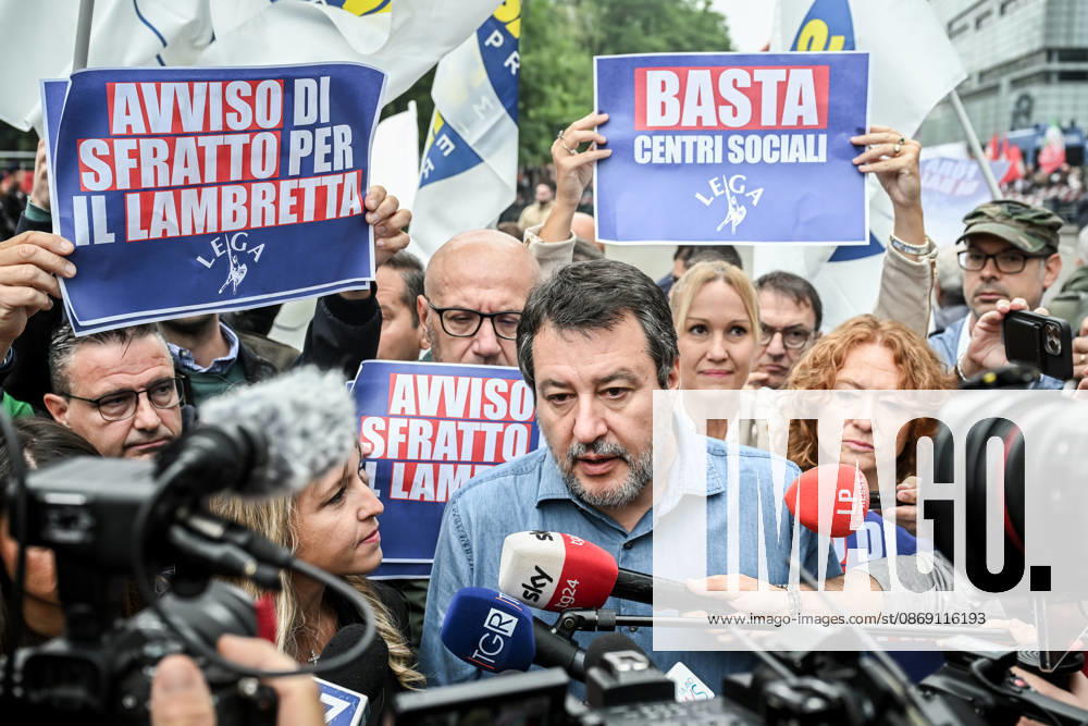 Deputy Prime Minister Matteo Salvini and Lega deputy secretary Silvia Sardone at the Lega rally Milan safer, stop social centers. Near the Lambretta Social Center, Via Rizzoli, 10 10 2026 Milan Milan Italy - ZUMAa289 20261010_zia_a289_041