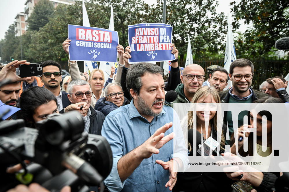 Deputy Prime Minister Matteo Salvini and Lega deputy secretary Silvia Sardone at the Lega rally Milan safer, stop social centers. Near the Lambretta Social Center, Via Rizzoli, 10 10 2026 Milan Milan Italy - ZUMAa289 20261010_zia_a289_038