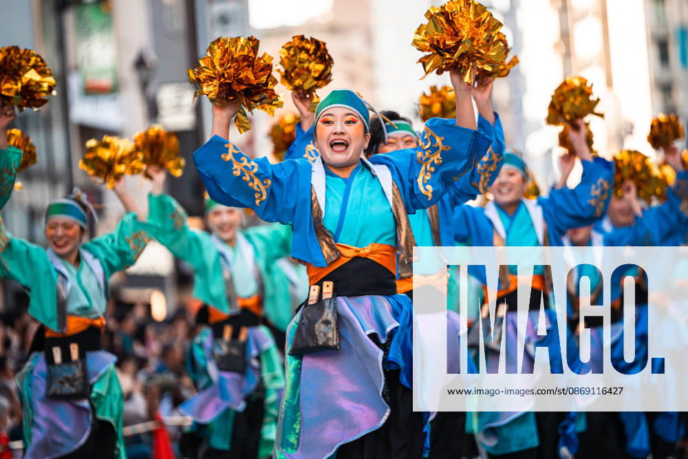 General view, October 10, 2026 - Dancers perform during the eve-of-festival events of the 27th Tokyo Yosakoi Festival in Ikebukuro, Tokyo, Japan, on October 10, 2026. Part of the Fukuro Matsuri celebrations, the event brings together yosakoi dance teams in colorful costumes for energetic performances combining traditional Japanese dance influences with contemporary music and choreography. aflo_354761338