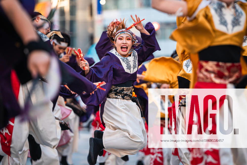 General view, October 10, 2026 - Dancers perform during the eve-of-festival events of the 27th Tokyo Yosakoi Festival in Ikebukuro, Tokyo, Japan, on October 10, 2026. Part of the Fukuro Matsuri celebrations, the event brings together yosakoi dance teams in colorful costumes for energetic performances combining traditional Japanese dance influences with contemporary music and choreography. aflo_354761377