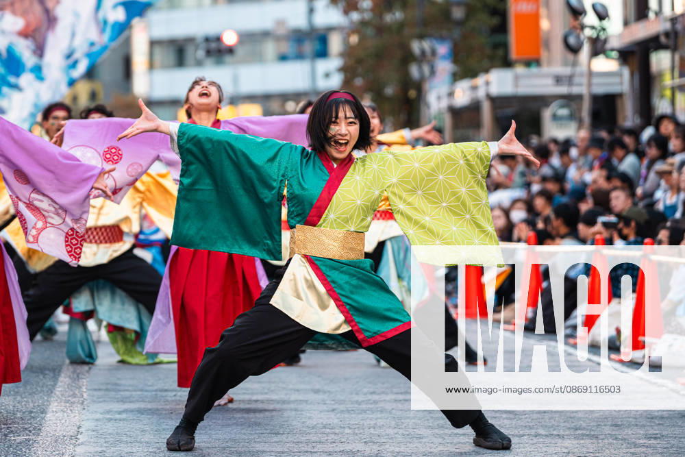 General view, October 10, 2026 - Dancers perform during the eve-of-festival events of the 27th Tokyo Yosakoi Festival in Ikebukuro, Tokyo, Japan, on October 10, 2026. Part of the Fukuro Matsuri celebrations, the event brings together yosakoi dance teams in colorful costumes for energetic performances combining traditional Japanese dance influences with contemporary music and choreography. aflo_354761424