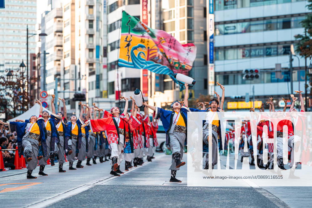 General view, October 10, 2026 - Dancers perform during the eve-of-festival events of the 27th Tokyo Yosakoi Festival in Ikebukuro, Tokyo, Japan, on October 10, 2026. Part of the Fukuro Matsuri celebrations, the event brings together yosakoi dance teams in colorful costumes for energetic performances combining traditional Japanese dance influences with contemporary music and choreography. aflo_354761440