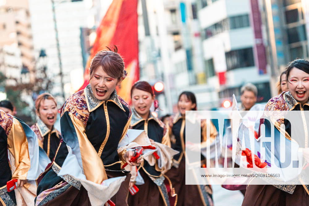 General view, October 10, 2026 - Dancers perform during the eve-of-festival events of the 27th Tokyo Yosakoi Festival in Ikebukuro, Tokyo, Japan, on October 10, 2026. Part of the Fukuro Matsuri celebrations, the event brings together yosakoi dance teams in colorful costumes for energetic performances combining traditional Japanese dance influences with contemporary music and choreography. aflo_354761513