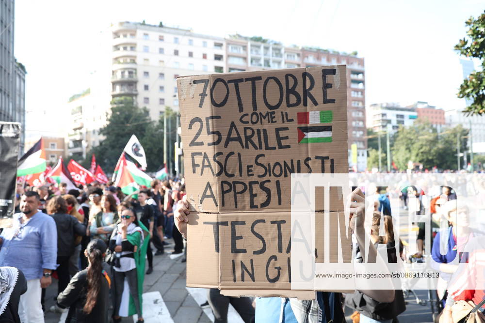 IPA89503894 - Milan, October 10, 2026, National Day of Mobilization, The end of genocide is the end of Zionism, marking the third anniversary of the start of the conflict in Gaza
