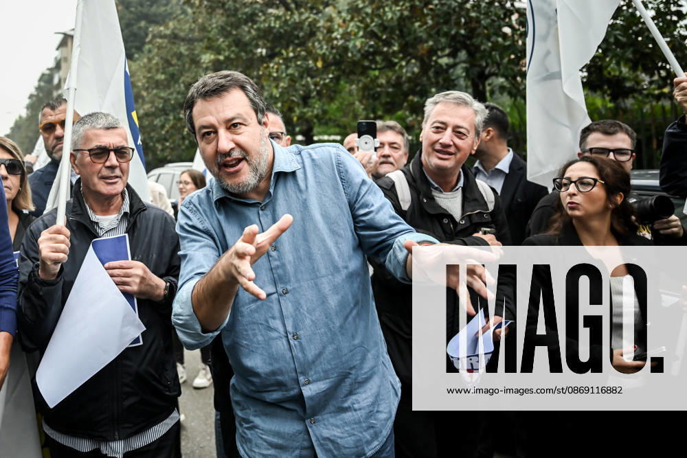 Deputy Prime Minister Matteo Salvini at the League rally Milan safer, stop social centers. Near the Lambretta Social Center, Via Rizzoli, 10 10 2026 Milan Milan Italy - ZUMAa289 20261010_zia_a289_021