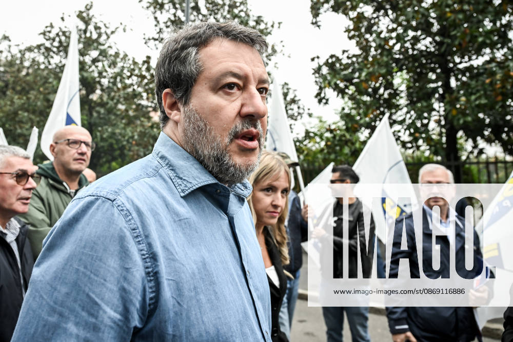 Deputy Prime Minister Matteo Salvini and Lega deputy secretary Silvia Sardone at the Lega rally Milan safer, stop social centers. Near the Lambretta Social Center, Via Rizzoli, 10 10 2026 Milan Milan Italy - ZUMAa289 20261010_zia_a289_023