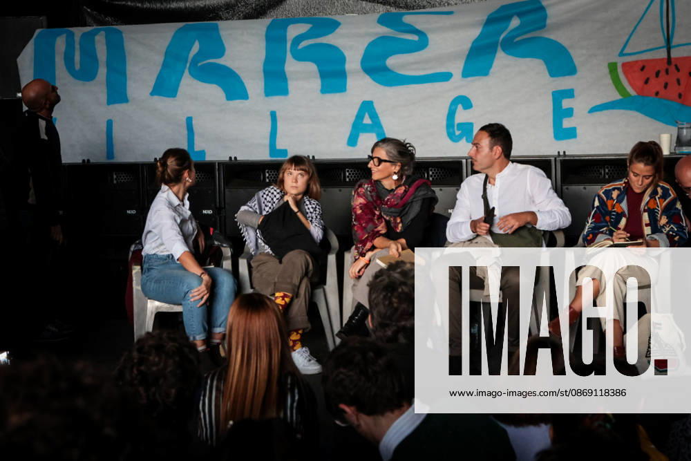 IPA89506287 - Naples, October 10, 2026: Conference at the former NATO base; Greta Thunberg in Bagnoli discussing the CPRs, and today at the march and the pro-Pal debate with Francesca Albanese (NeaPhoto Renato Esposito)