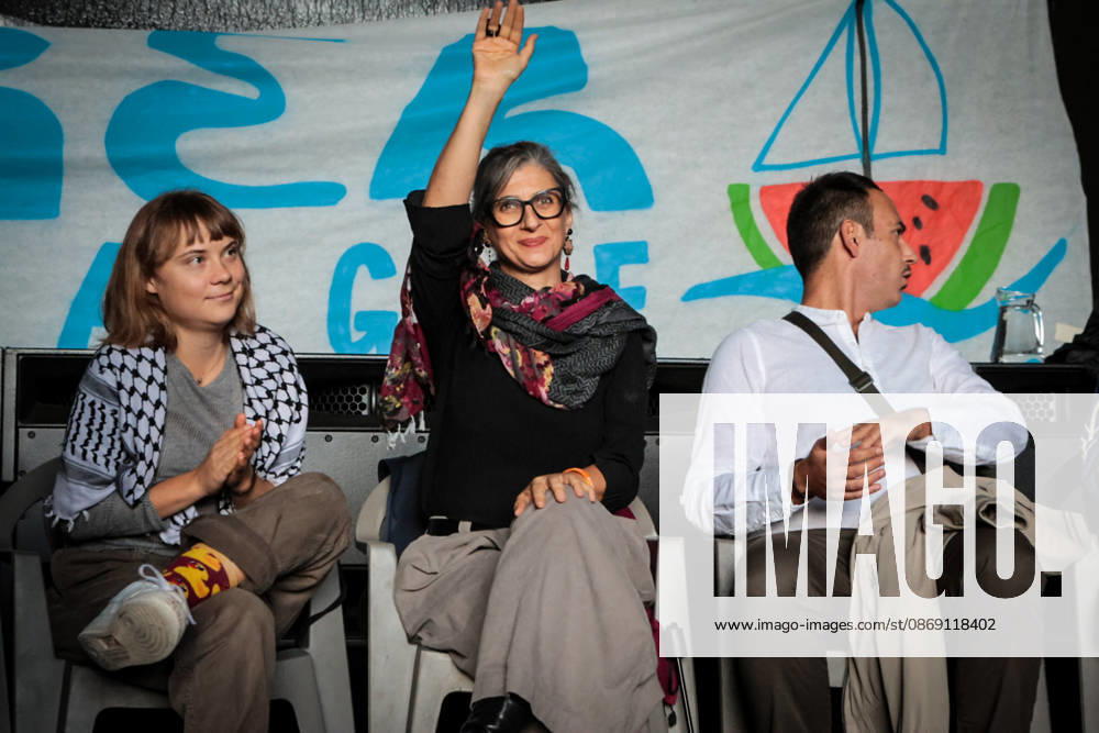 IPA89506332 - Naples, October 10, 2026 Conference at the former NATO base; Greta Thunberg in Bagnoli discussing the CPRs, and today at the march and the pro-PAL debate with Francesca Albanese (NeaPhoto Renato Esposito)