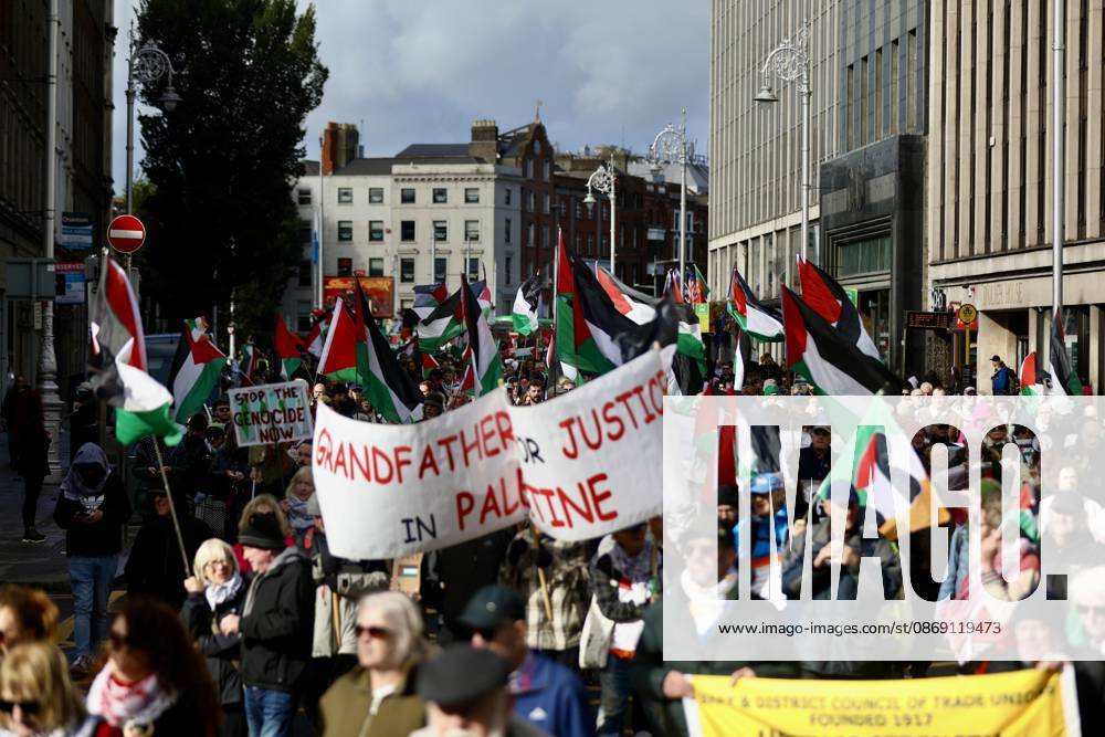 Thousands of pro-Palestine demonstrators gather in Dublin DUBLIN, IRELAND - OCTOBER 10: Thousands of pro-Palestine demonstrators gather in Dublin, Ireland, on October 10, 2026, for a national march marking three years since the October 7 attacks and the subsequent war in Gaza. Organized by the Ireland-Palestine Solidarity Campaign, the protest calls for sanctions against Israel and greater action by the Irish government, with demonstrators marching from the Garden of Remembrance towards the Dail. Mostafa Darwish Anadolu Dublin Ireland. Editorial use only. Please get in touch for any other usage.