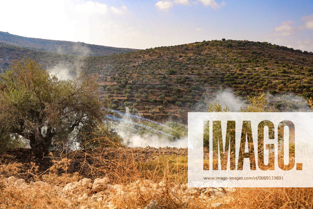 Israeli settlers and forces attack farmers during olive harvest in Deir Abu Mashal DEIR ABU MASHAL, PALESTINE OCTOBER 10, 2026: Palestinian farmers came under attack by Israeli settlers and Israeli forces as they headed to harvest olives on their land in Deir Abu Mashal, northwest of Ramallah. The event marked the villages first olive harvest gathering of the new season. The Palestine Red Crescent Society reported that its teams treated nine people injured during the incident. The injuries included one caused by live ammunition to the thigh, two caused by rubber-coated metal bullets, and six resulting from physical assault. One of those struck by a rubber-coated metal bullet was photojournalist Issam Al-Rimawi. The incident